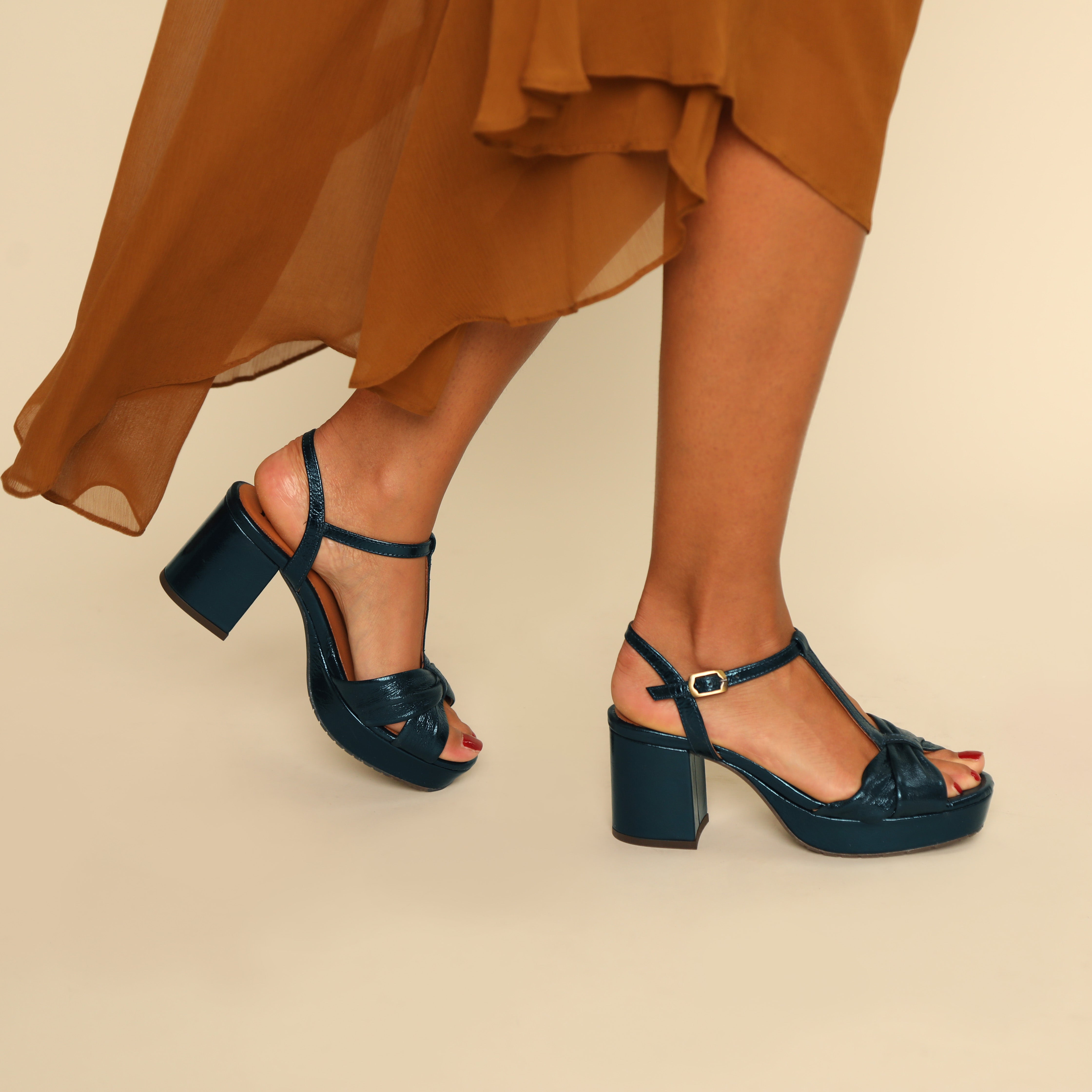 Celia Metallic Teal Mid Sandal by Esska