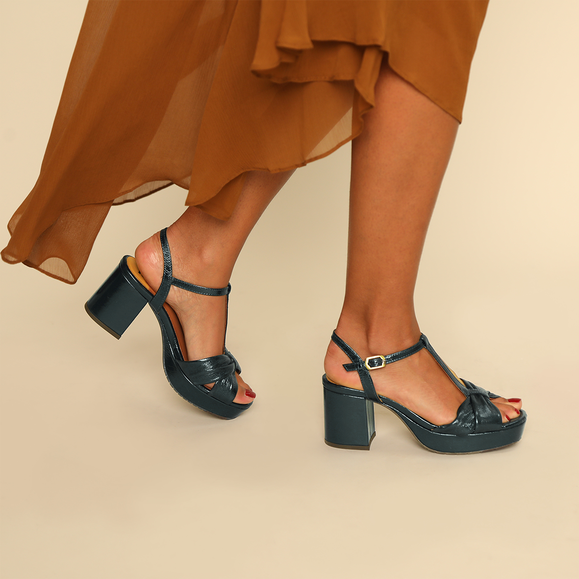 Celia Metallic Teal Mid Sandal by Esska