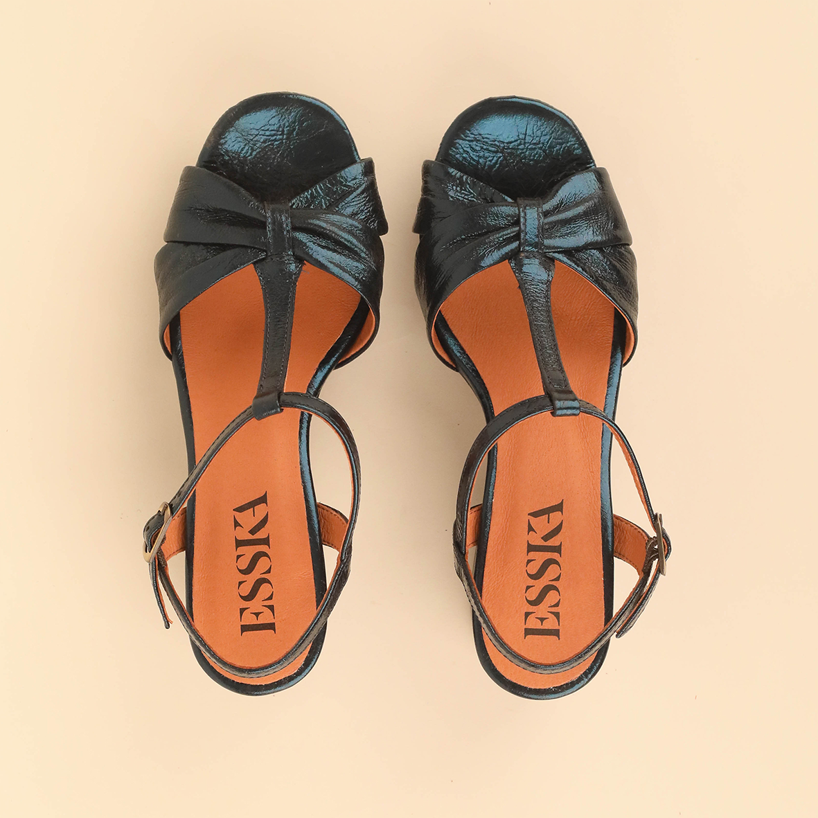 Celia Metallic Teal Mid Sandal by Esska