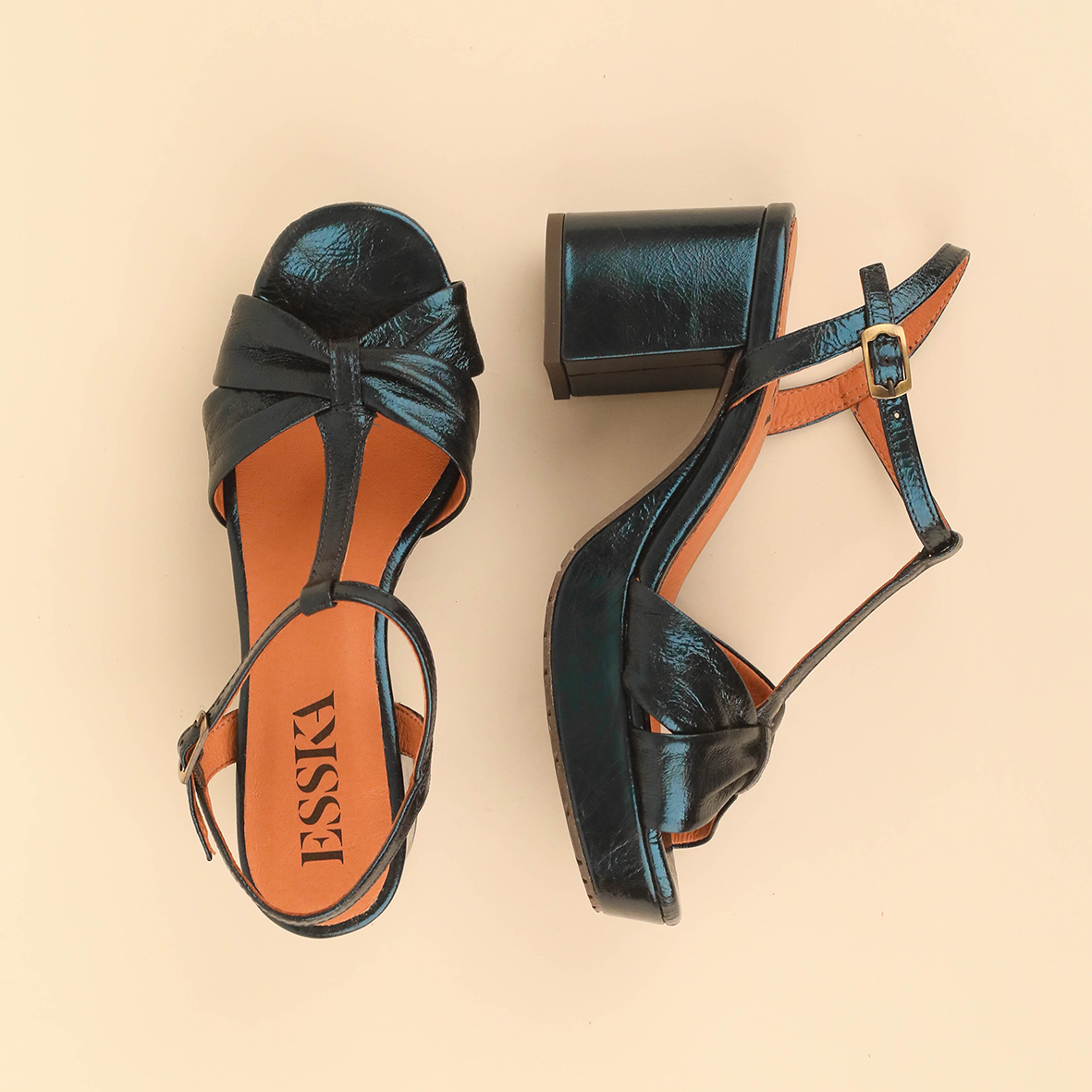 Celia Metallic Teal Mid Sandal by Esska