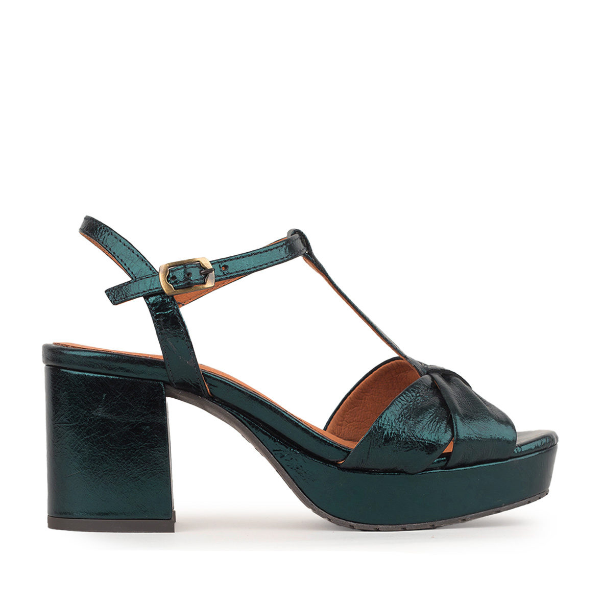 Celia Metallic Teal Mid Sandal by Esska