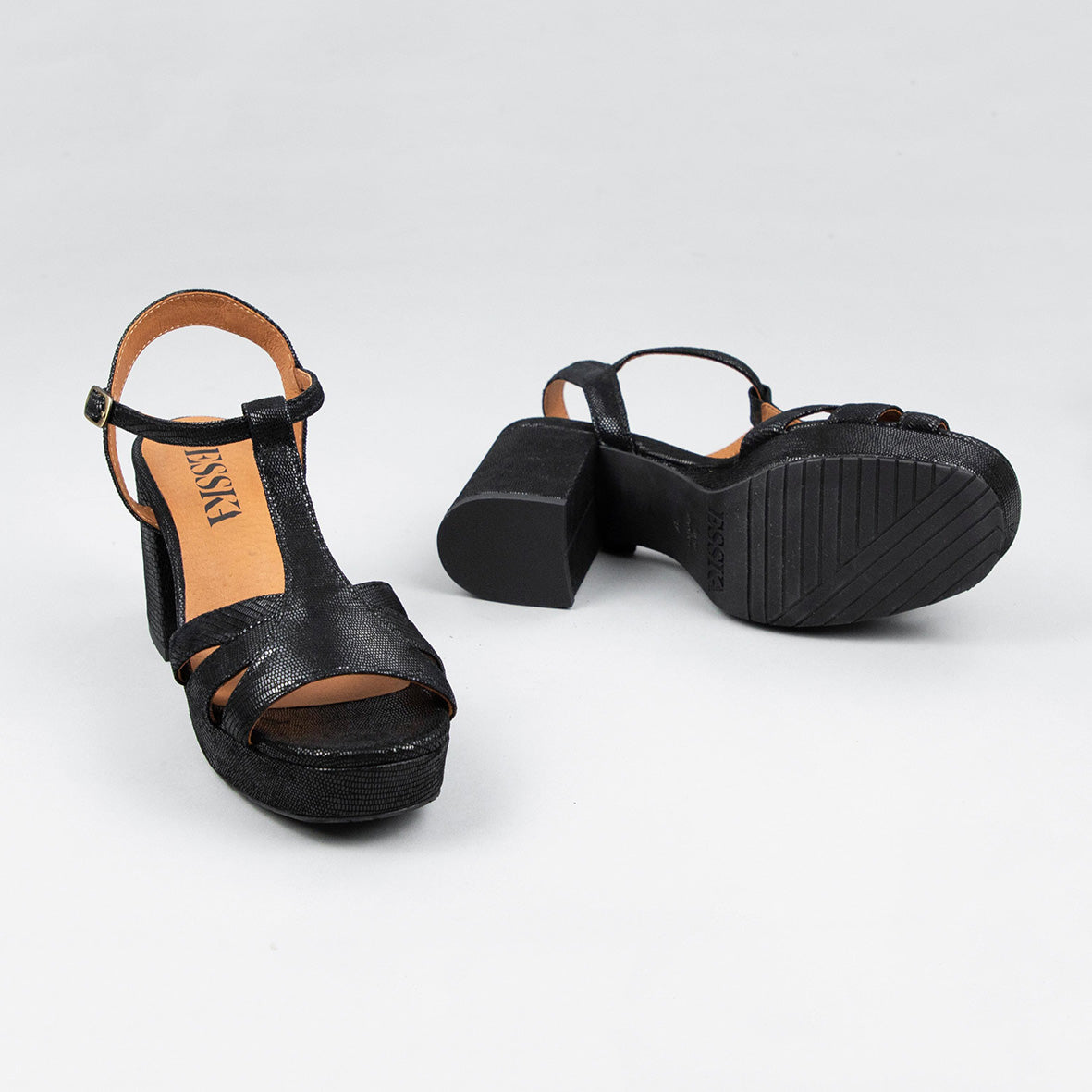 Charlie Black Metallic Mid Sandal by Esska