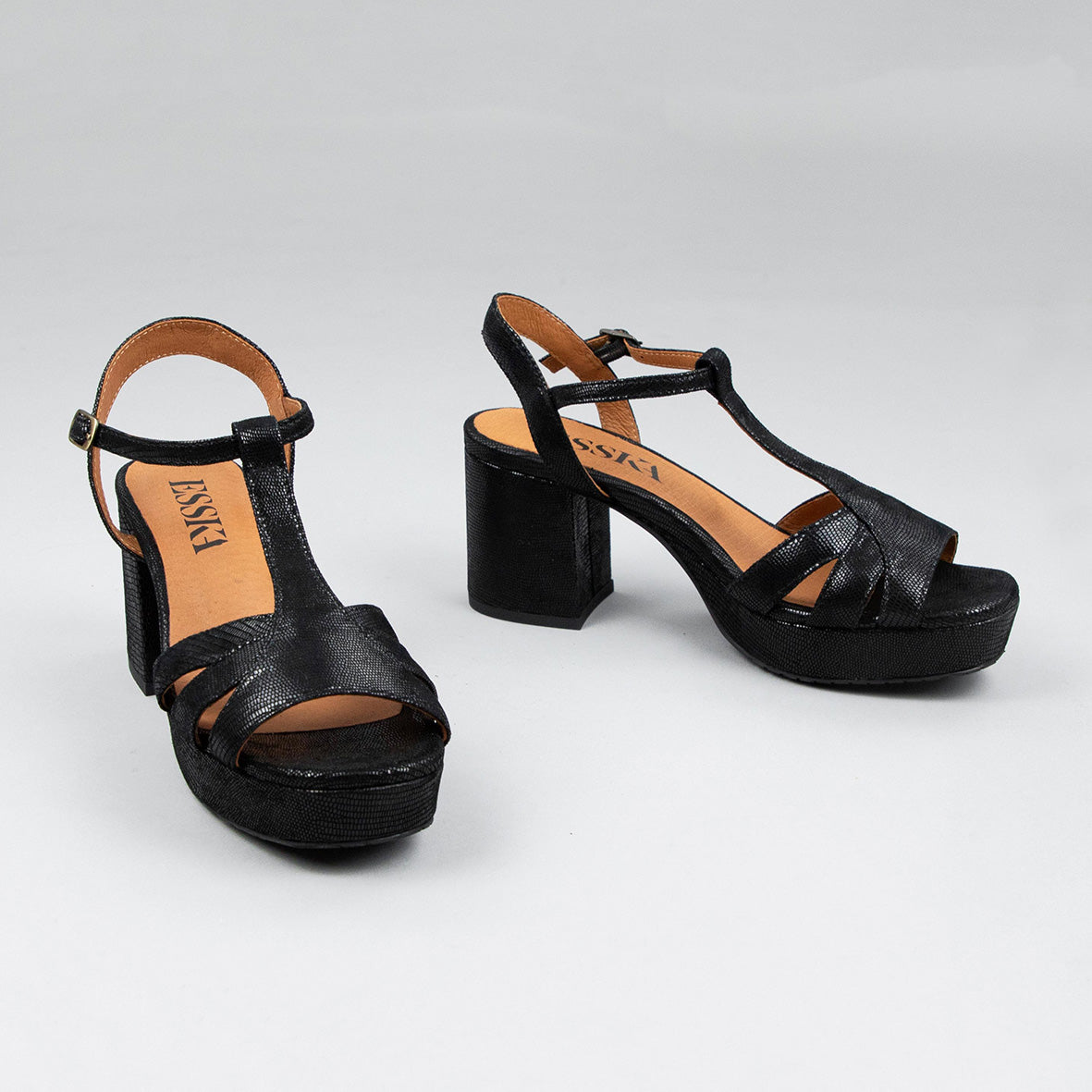 Charlie Black Metallic Mid Sandal by Esska