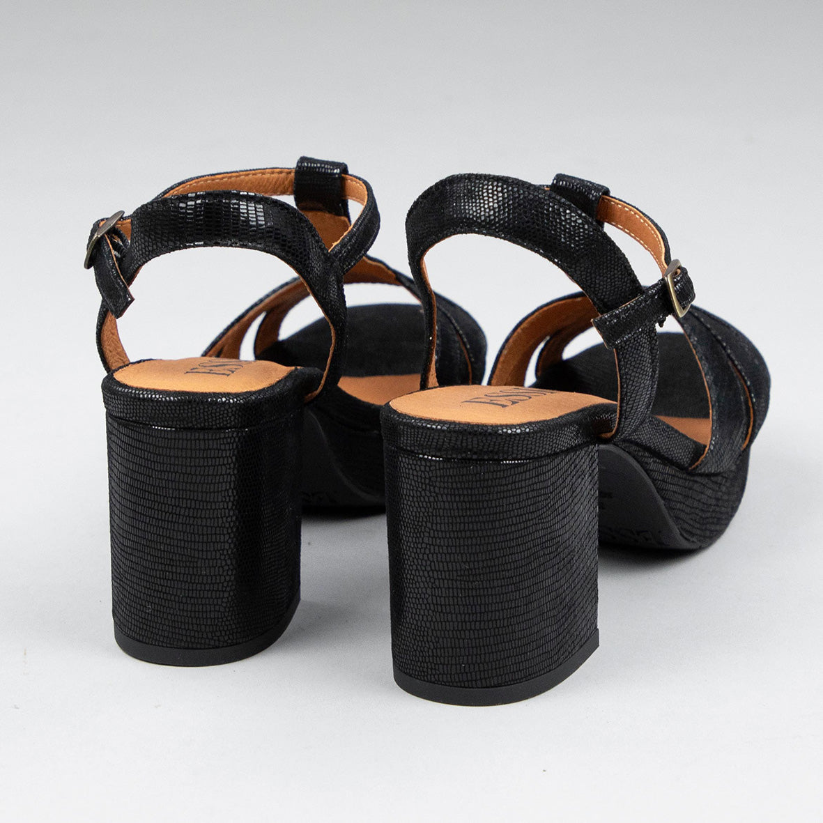 Charlie Black Metallic Mid Sandal by Esska