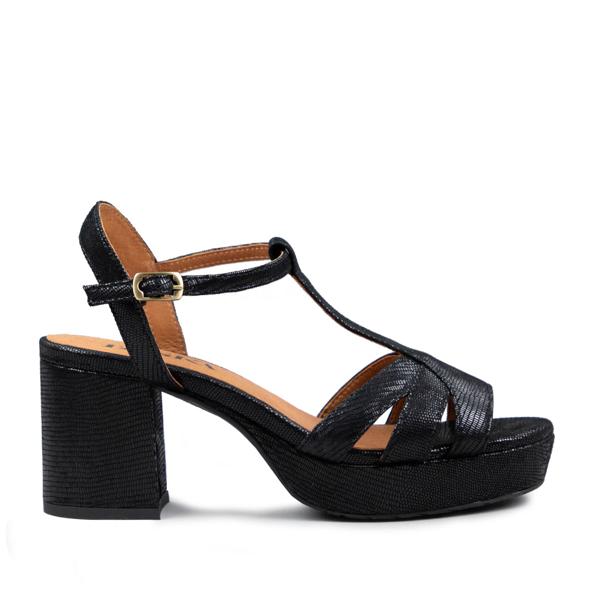 Charlie Black Metallic Mid Sandal by Esska