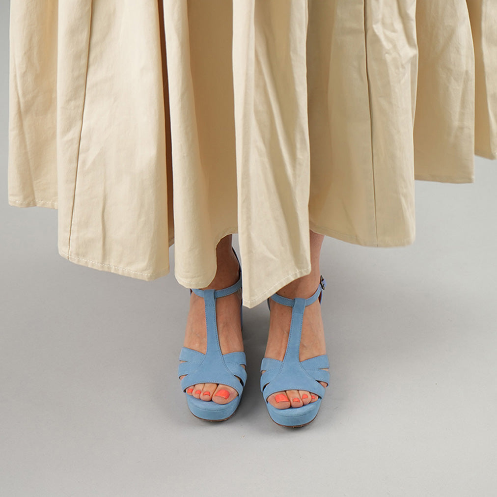 Charlie WIDE Blue Mid Sandal by Esska