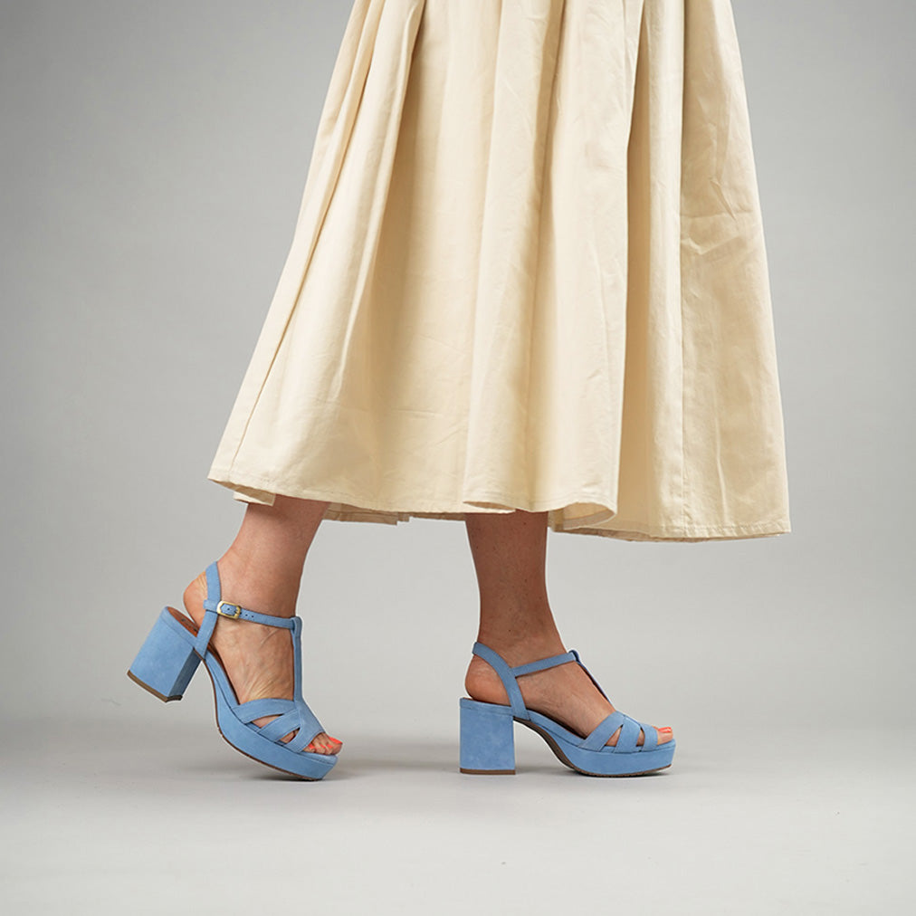 Charlie WIDE Blue Mid Sandal by Esska