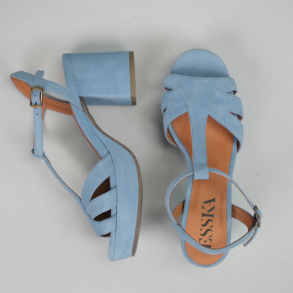 Charlie WIDE Blue Mid Sandal by Esska