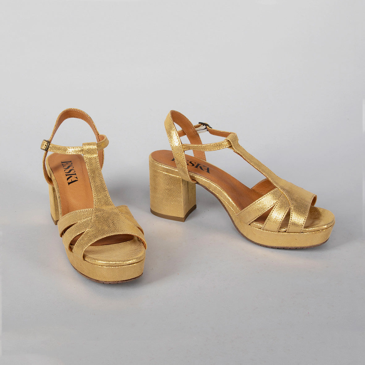 Charlie WIDE Gold Mid Sandal by Esska