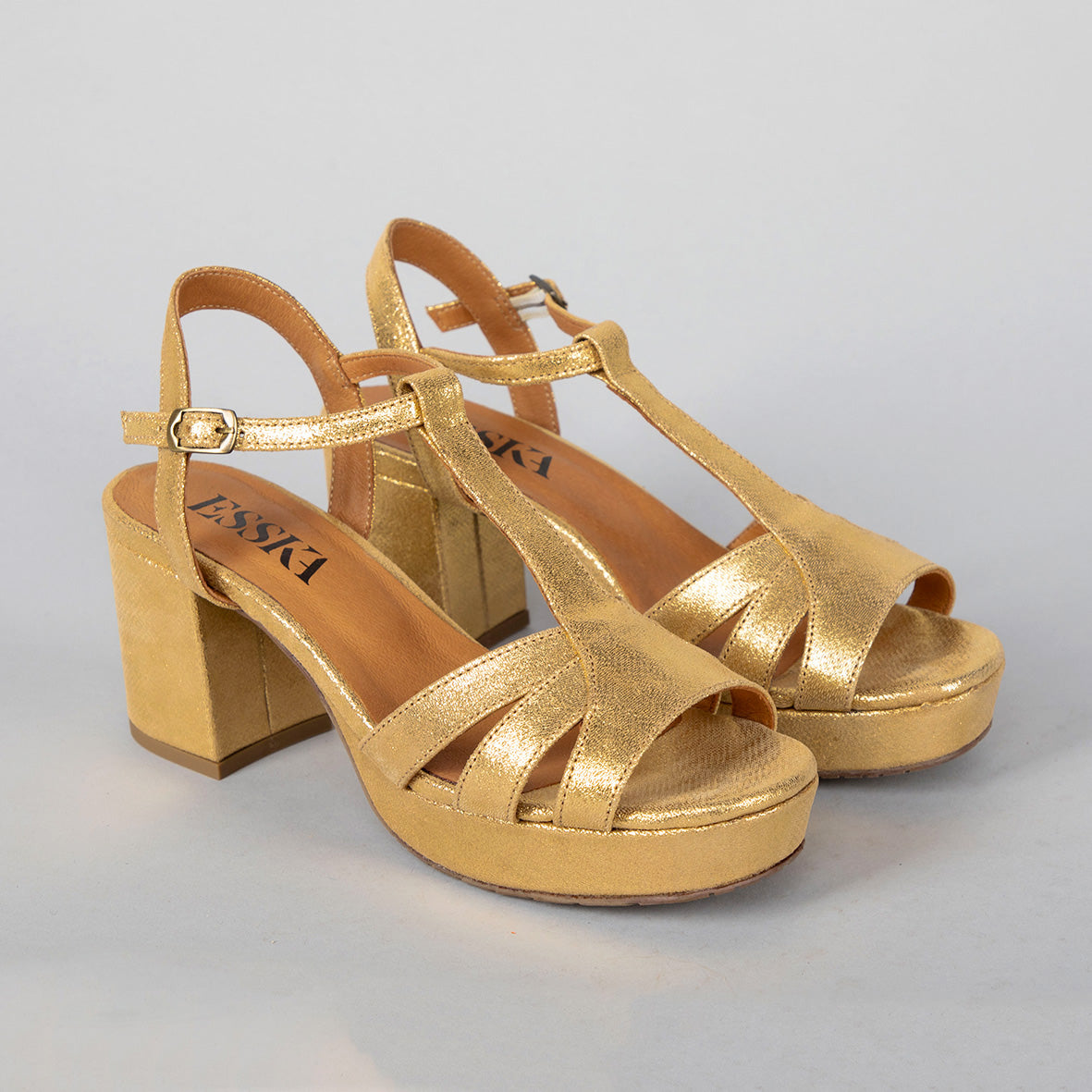 Charlie WIDE Gold Mid Sandal by Esska