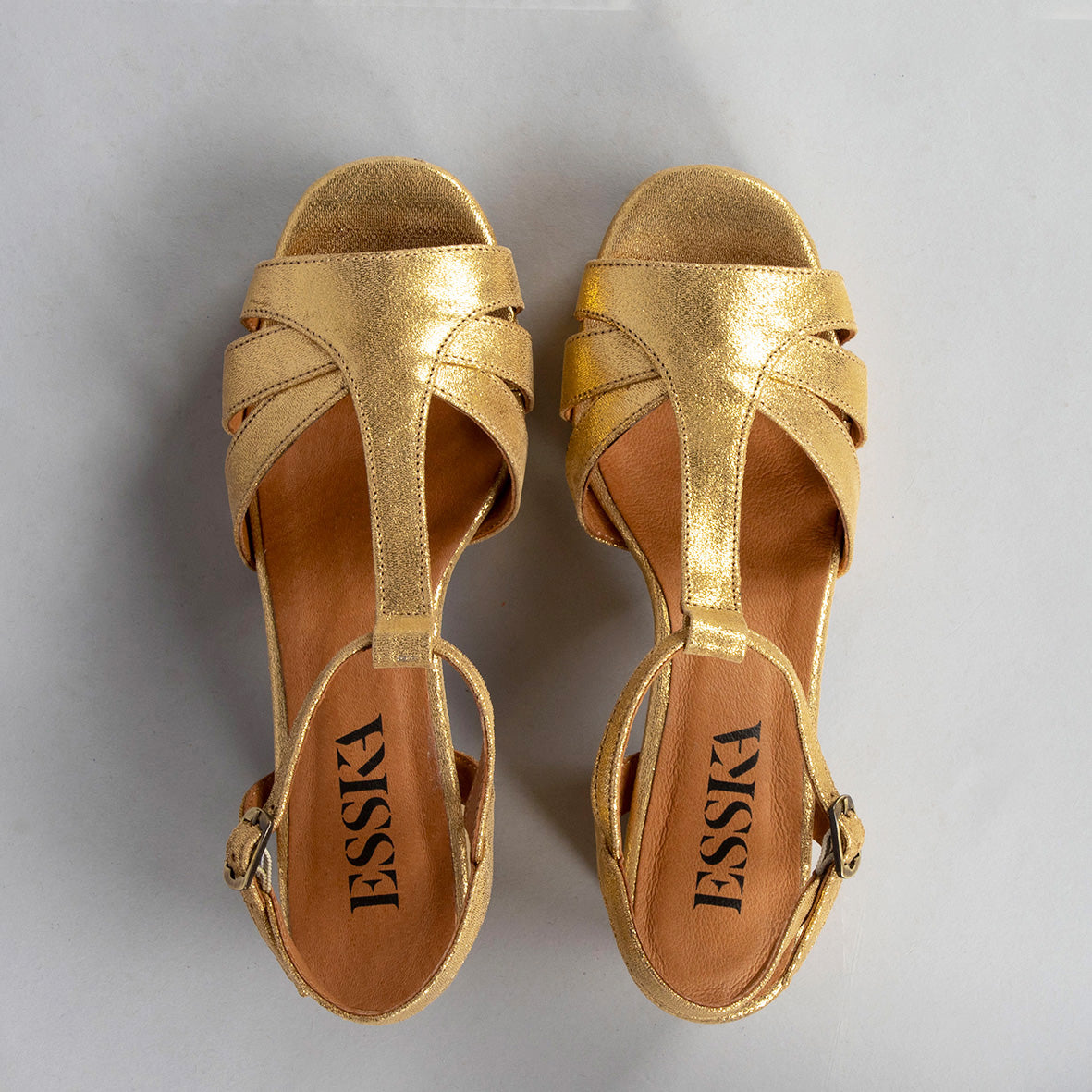 Charlie WIDE Gold Mid Sandal by Esska