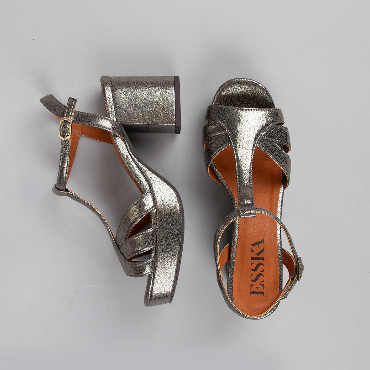 Charlie WIDE Vegan Gunmetal Mid Sandal by Esska