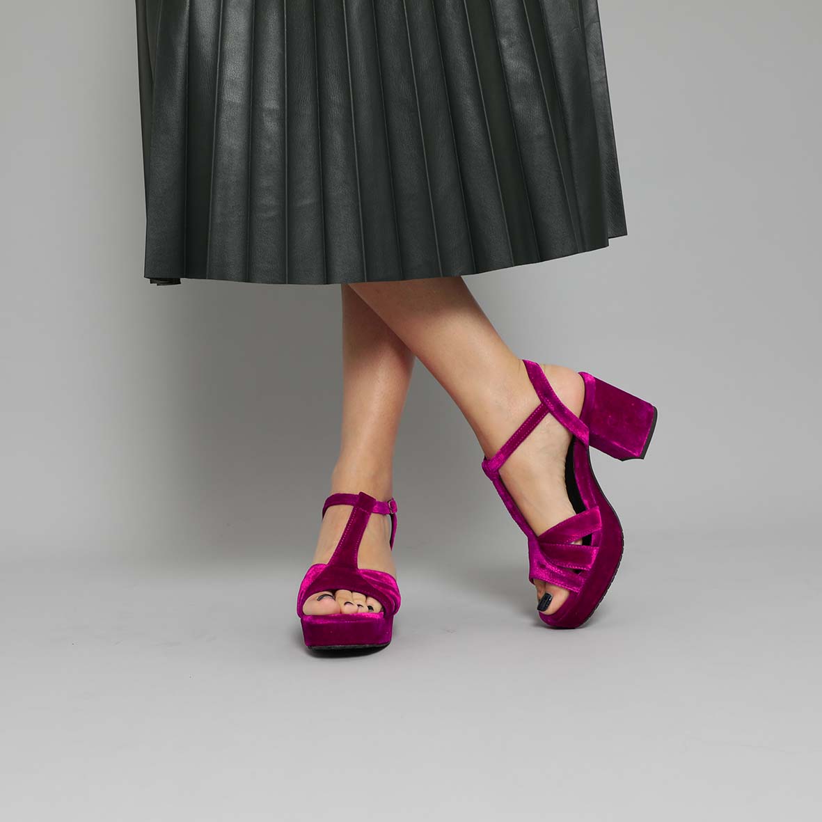 Charlie NARROW Velvet Magenta Mid Sandal by Esska