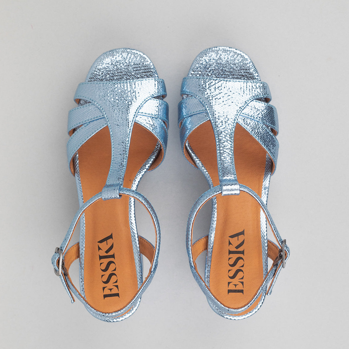 Charlie Metallic Blue Mid Sandal by Esska Shoes Ltd