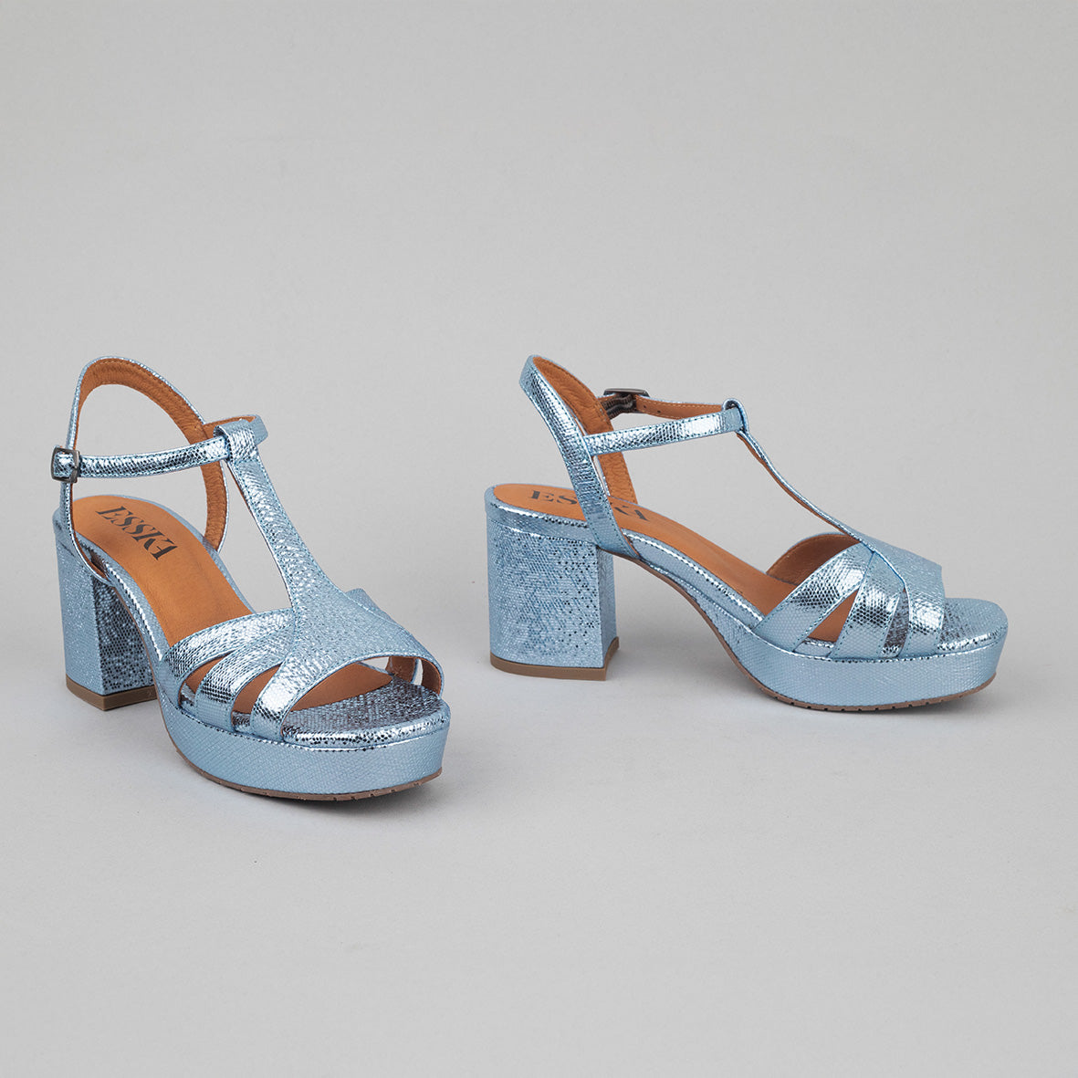 Charlie Metallic Blue Mid Sandal by Esska Shoes Ltd