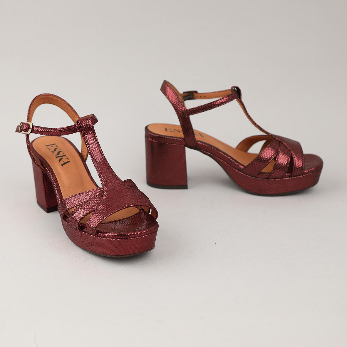 Charlie WIDE Metallic Burgundy Mid Sandal by Esska