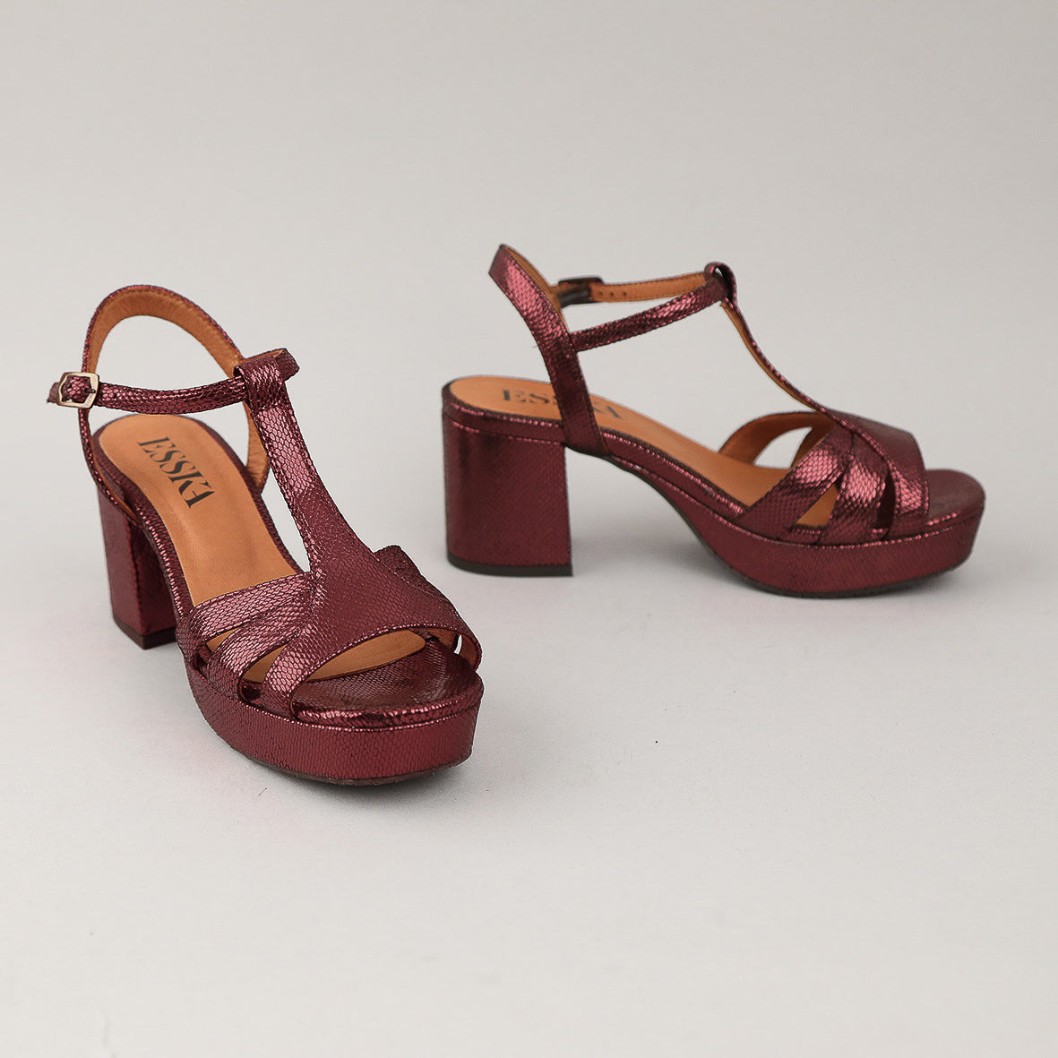 Charlie WIDE Metallic Burgundy Mid Sandal by Esska