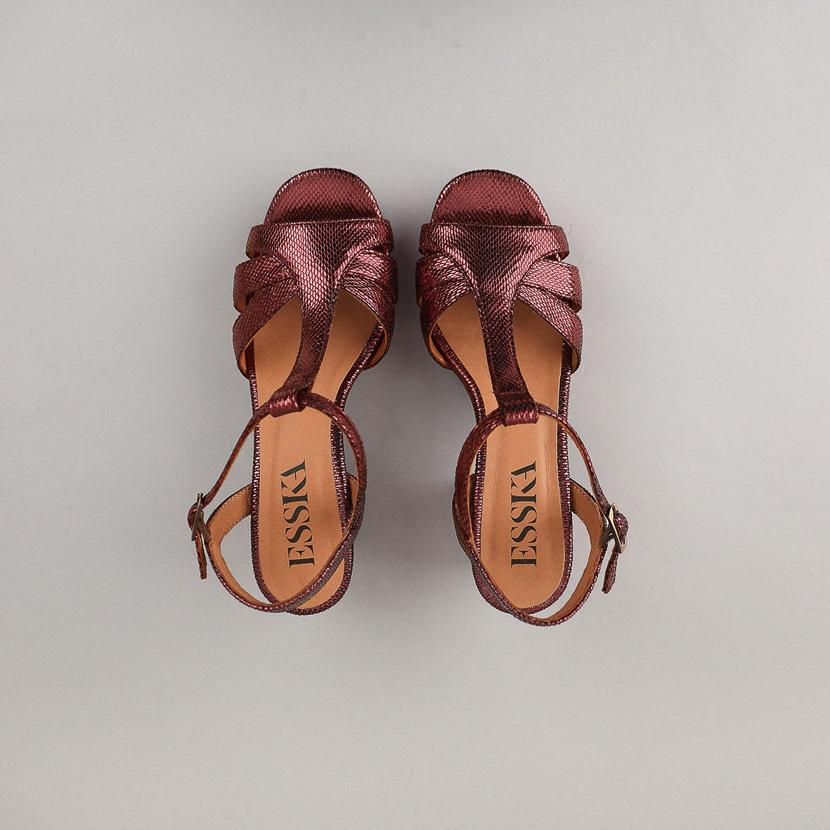 Charlie WIDE Metallic Burgundy Mid Sandal by Esska