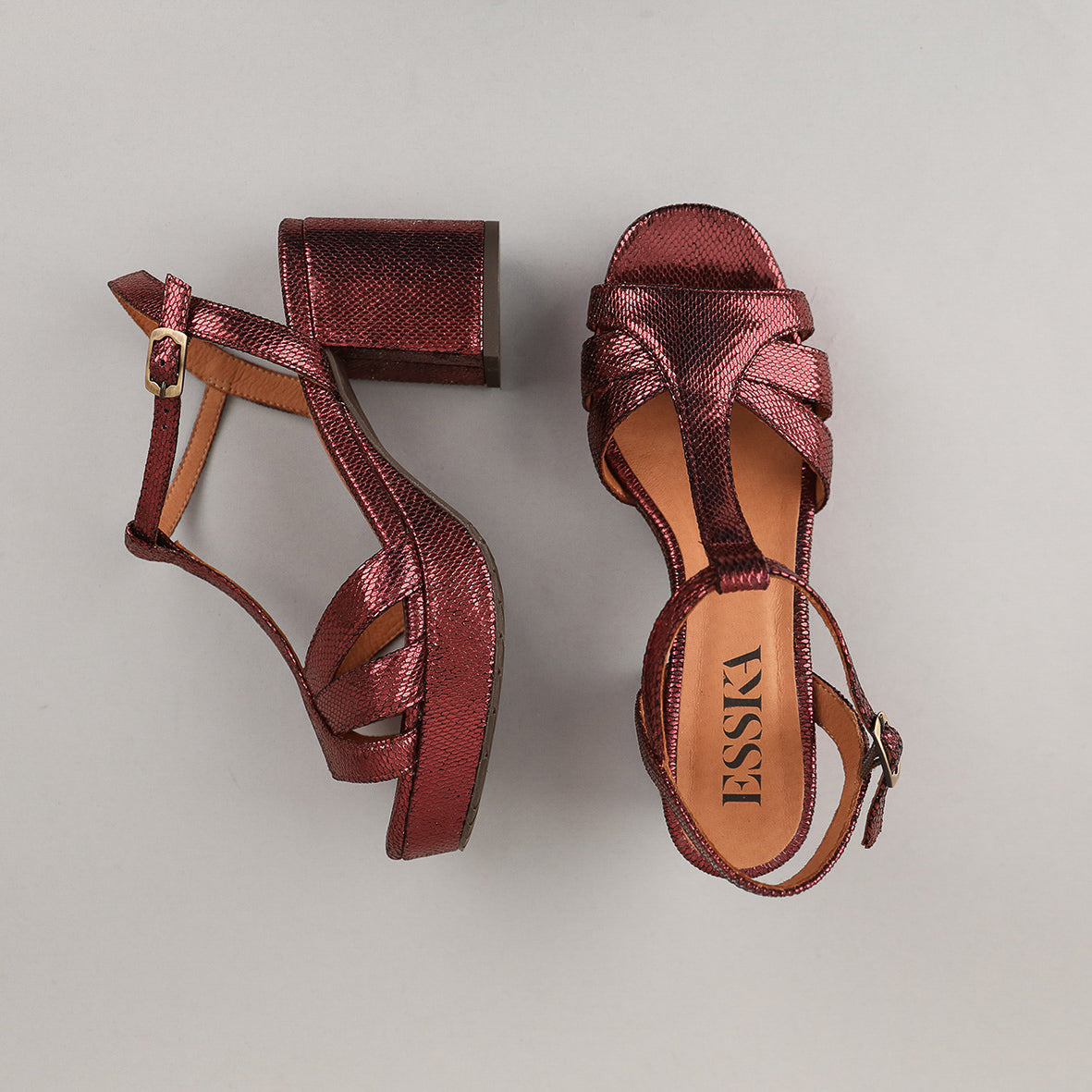 Charlie WIDE Metallic Burgundy Mid Sandal by Esska