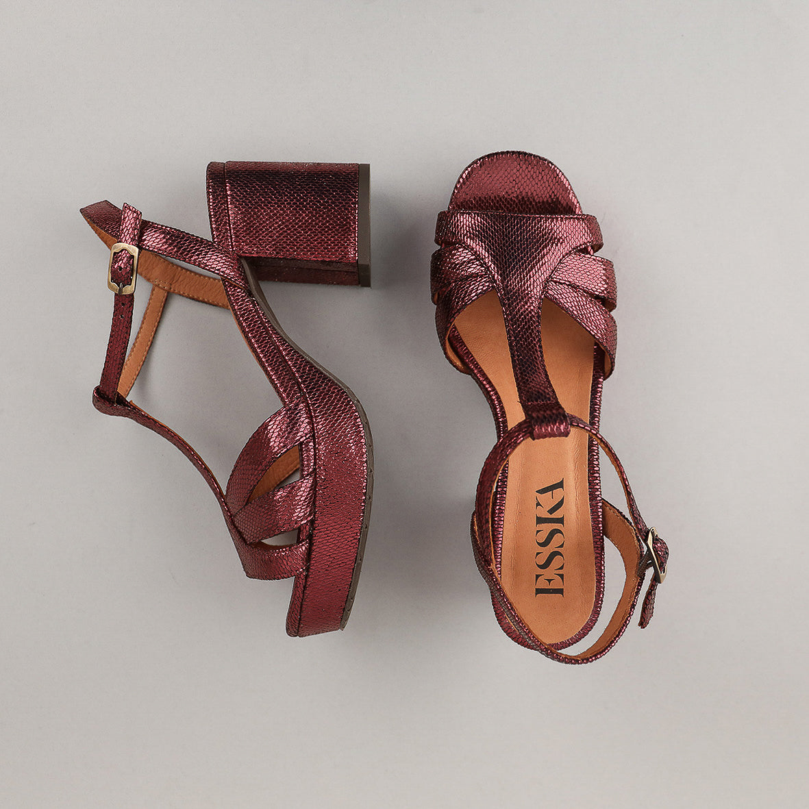 Charlie WIDE Metallic Burgundy Mid Sandal by Esska