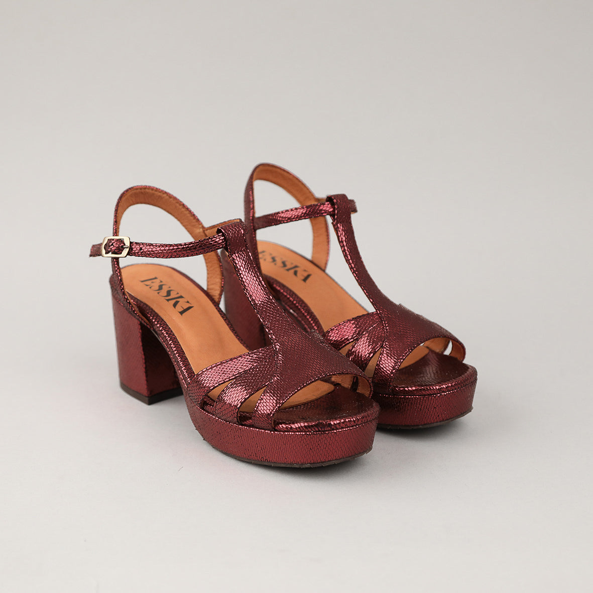 Charlie WIDE Metallic Burgundy Mid Sandal by Esska