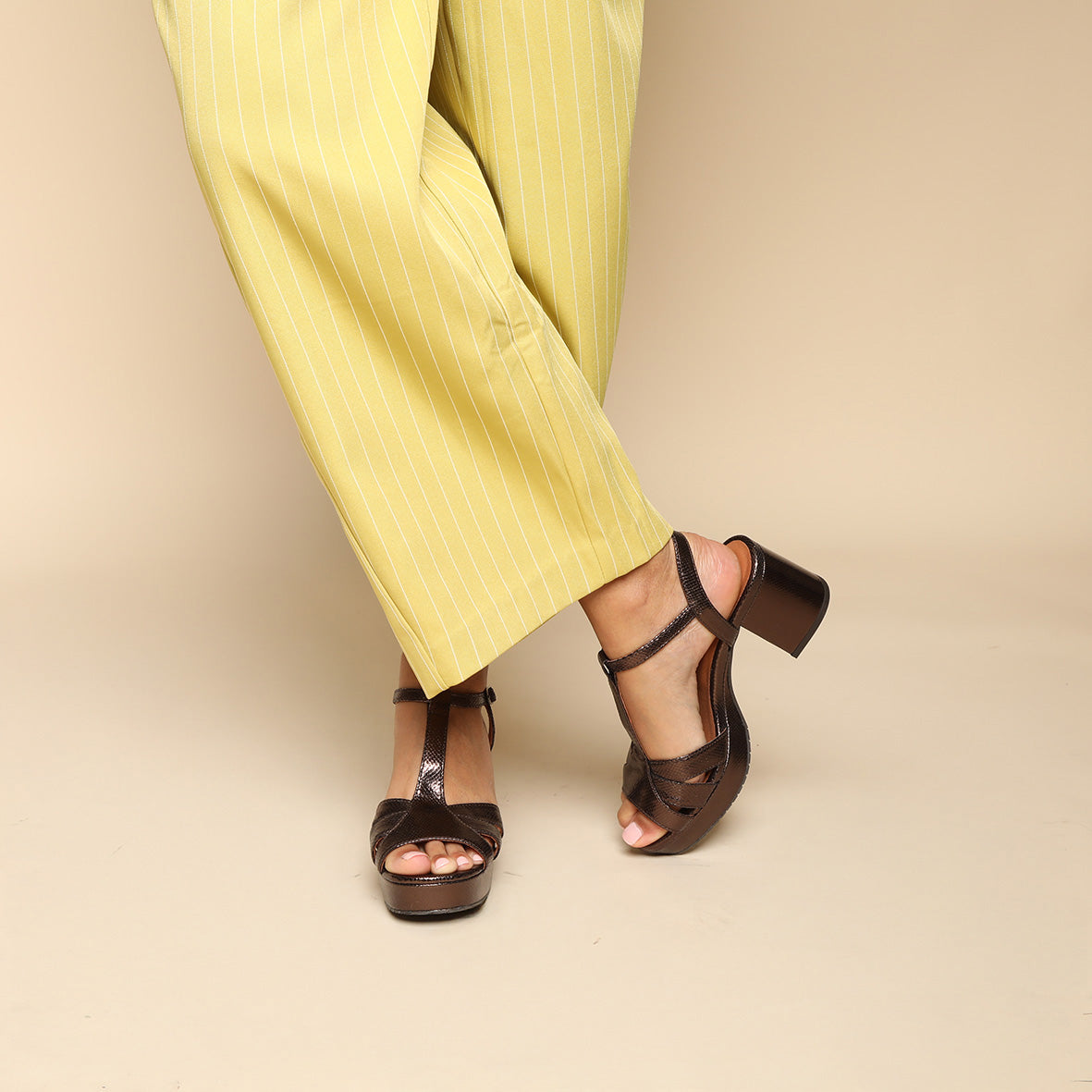 Charlie Metallic Dark Brown Mid Sandal by Esska Shoes Ltd