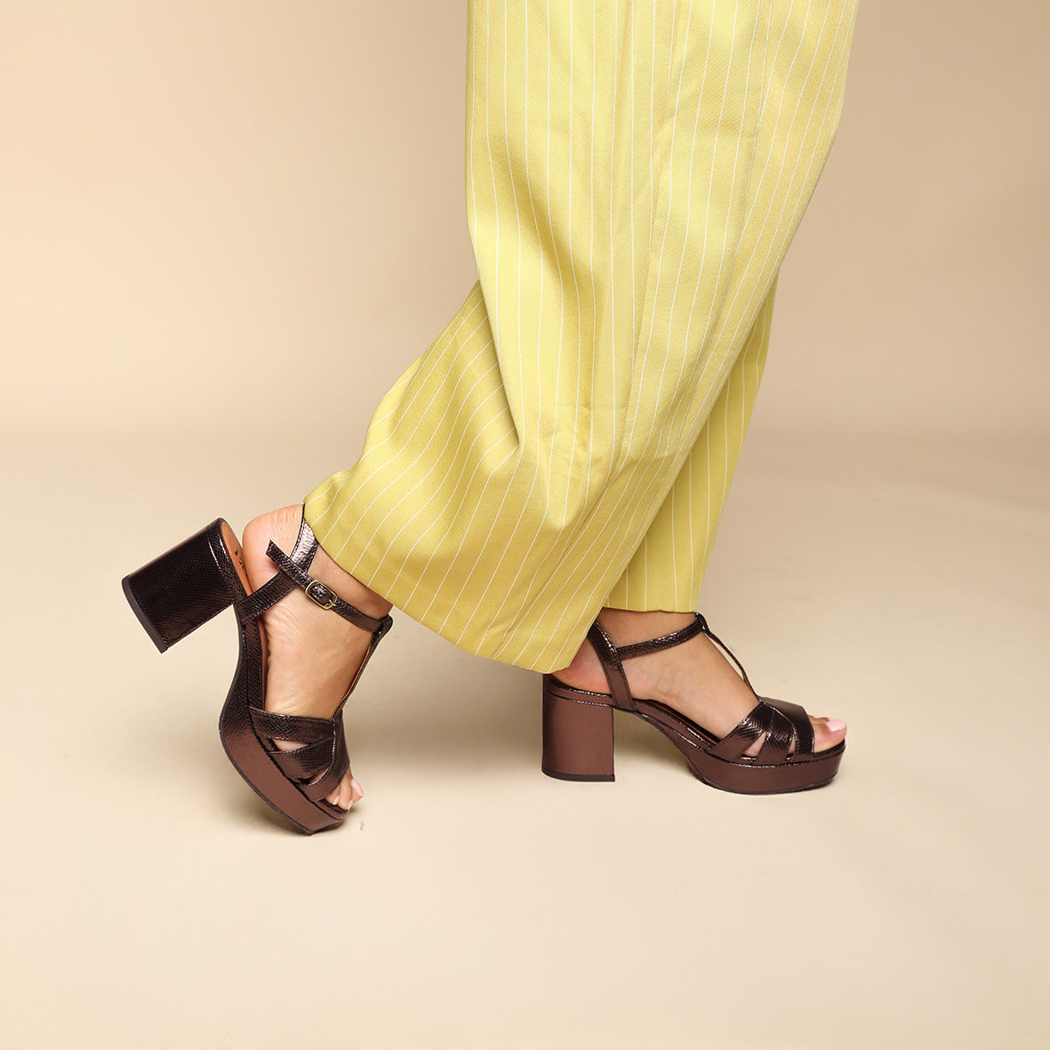 Charlie Metallic Dark Brown Mid Sandal by Esska Shoes Ltd