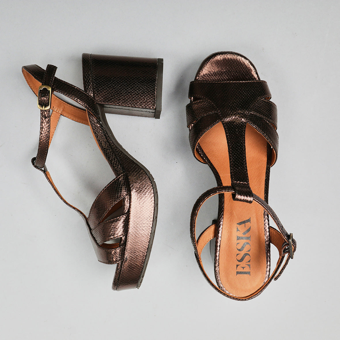 Charlie Metallic Dark Brown Mid Sandal by Esska Shoes Ltd