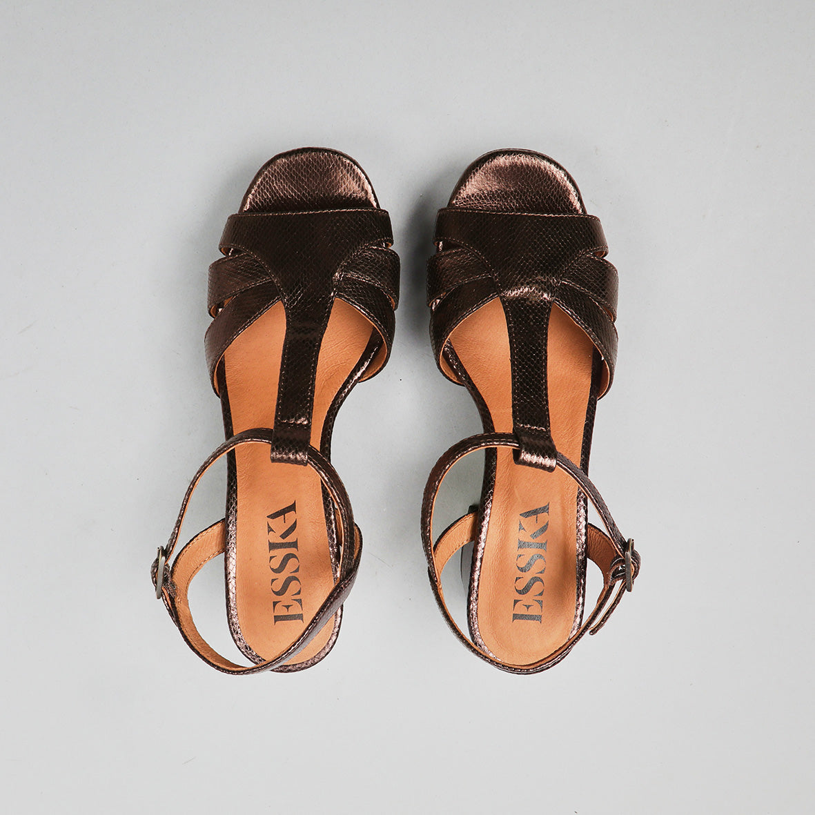 Charlie Metallic Dark Brown Mid Sandal by Esska Shoes Ltd