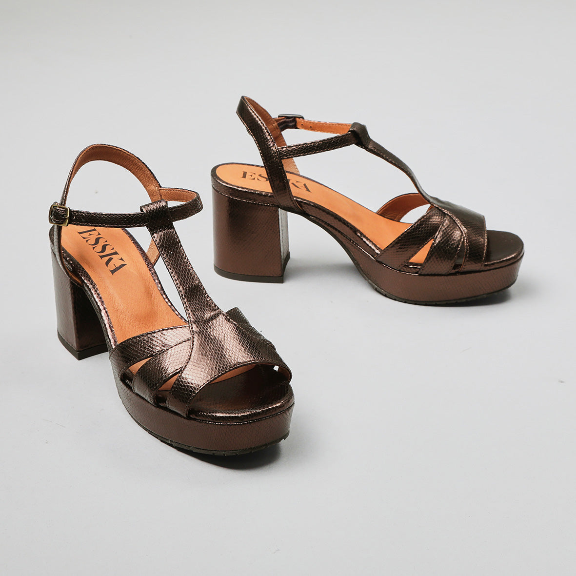 Charlie Metallic Dark Brown Mid Sandal by Esska Shoes Ltd