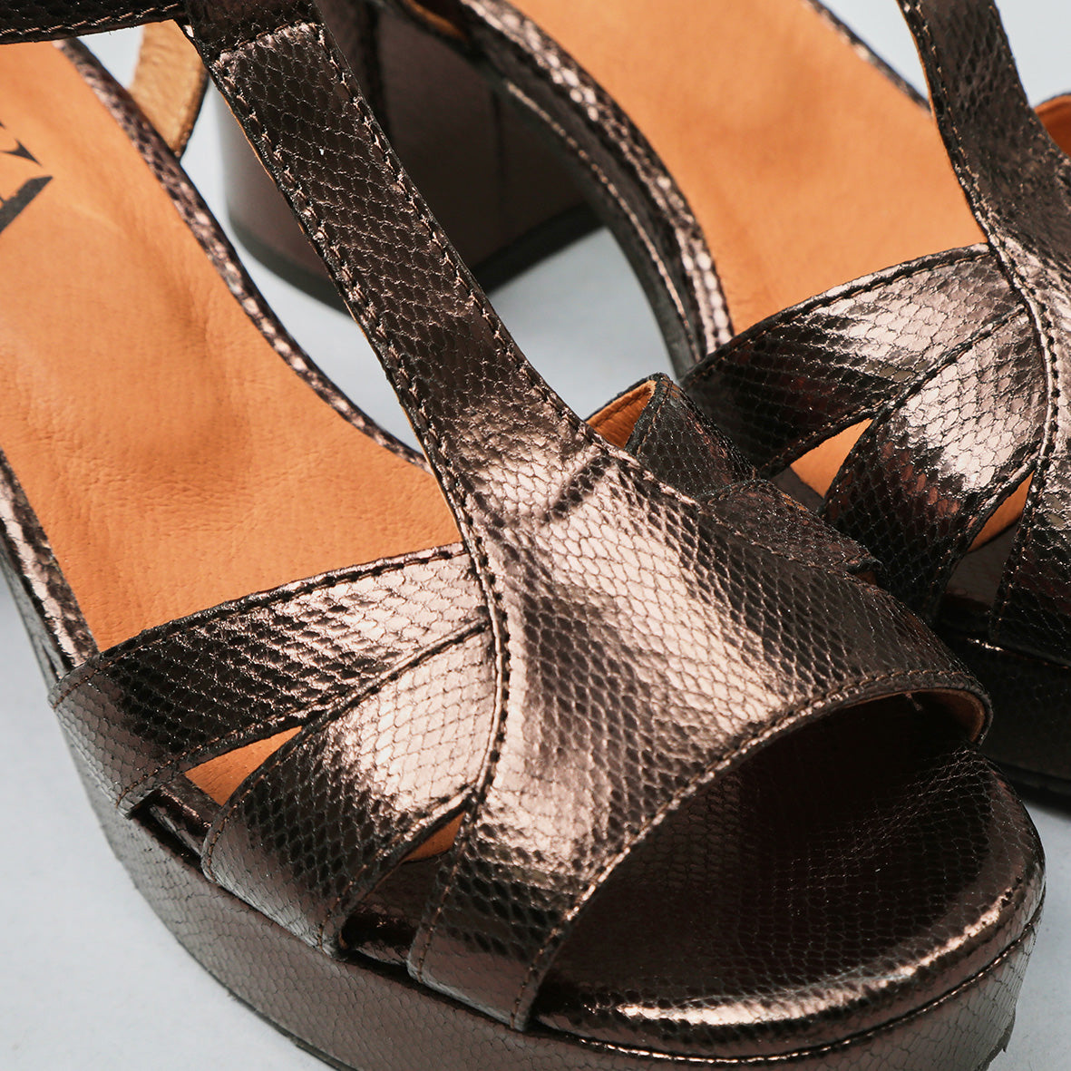Charlie Metallic Dark Brown Mid Sandal by Esska Shoes Ltd