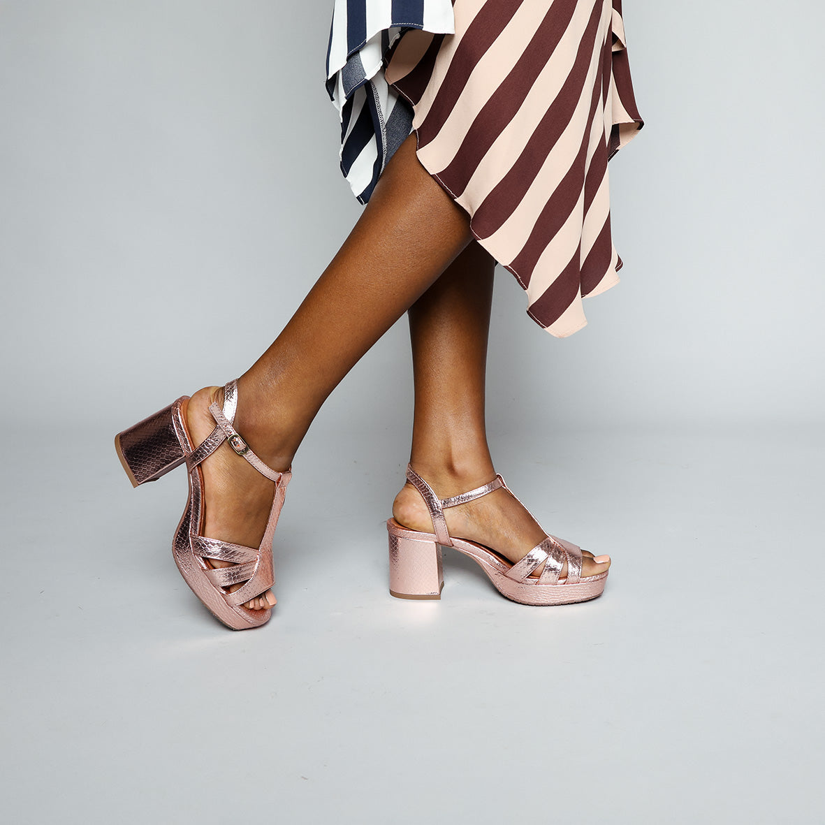 Charlie Metallic Dusty Pink Mid Sandal by Esska