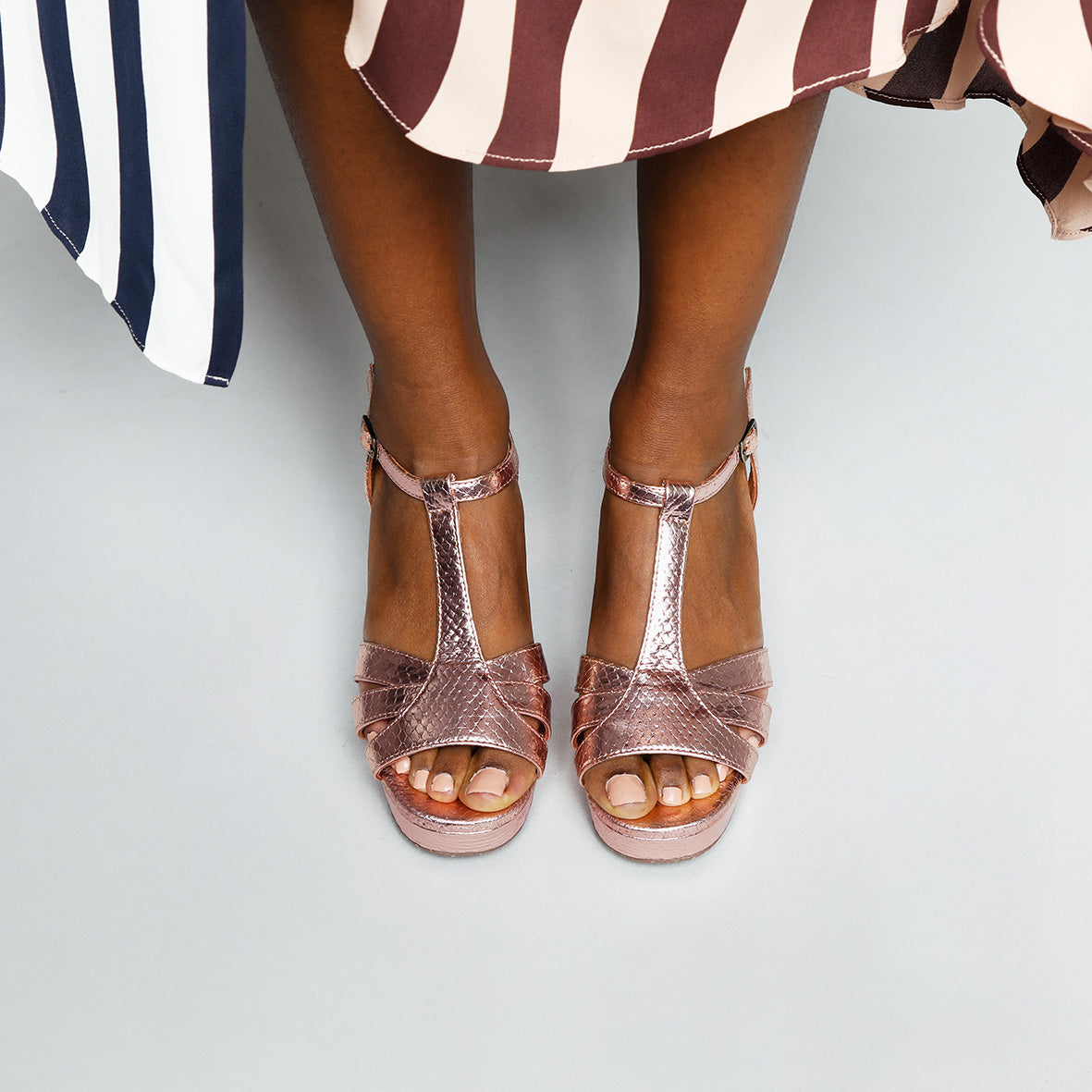Charlie Metallic Dusty Pink Mid Sandal by Esska