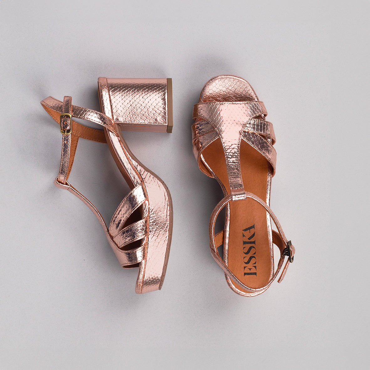 Charlie Metallic Dusty Pink Mid Sandal by Esska