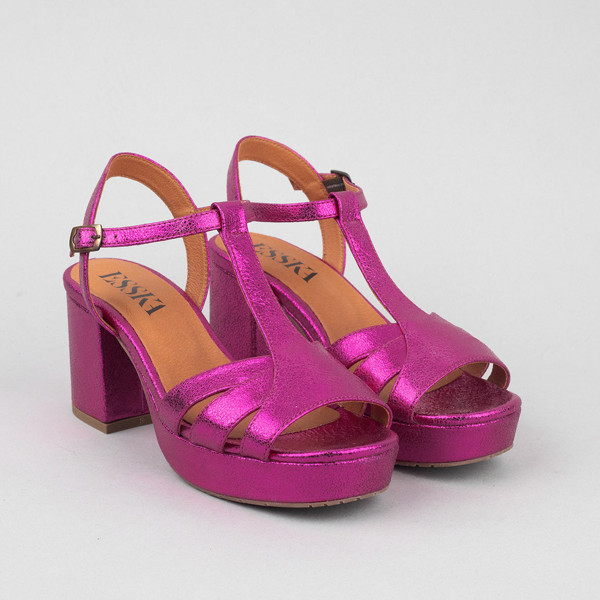 Charlie WIDE Metallic Fuchsia Mid Sandal by Esska