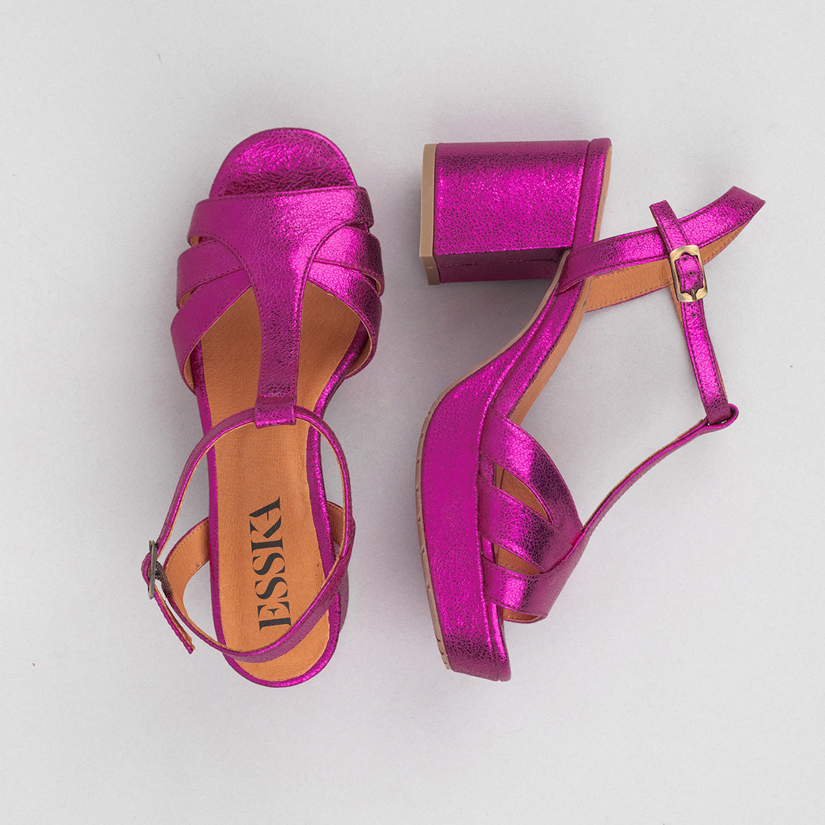 Charlie WIDE Metallic Fuchsia Mid Sandal by Esska