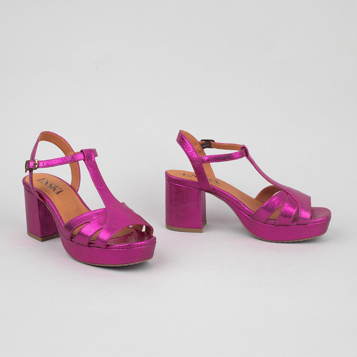 Charlie WIDE Metallic Fuchsia Mid Sandal by Esska