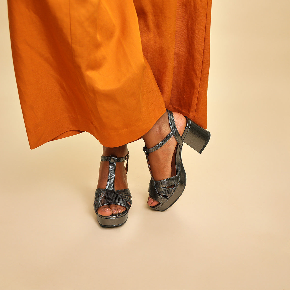 Charlie WIDE Metallic Niquel Mid Sandal by Esska Shoes Ltd