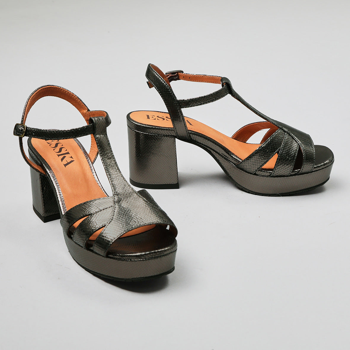 Charlie WIDE Metallic Niquel Mid Sandal by Esska Shoes Ltd