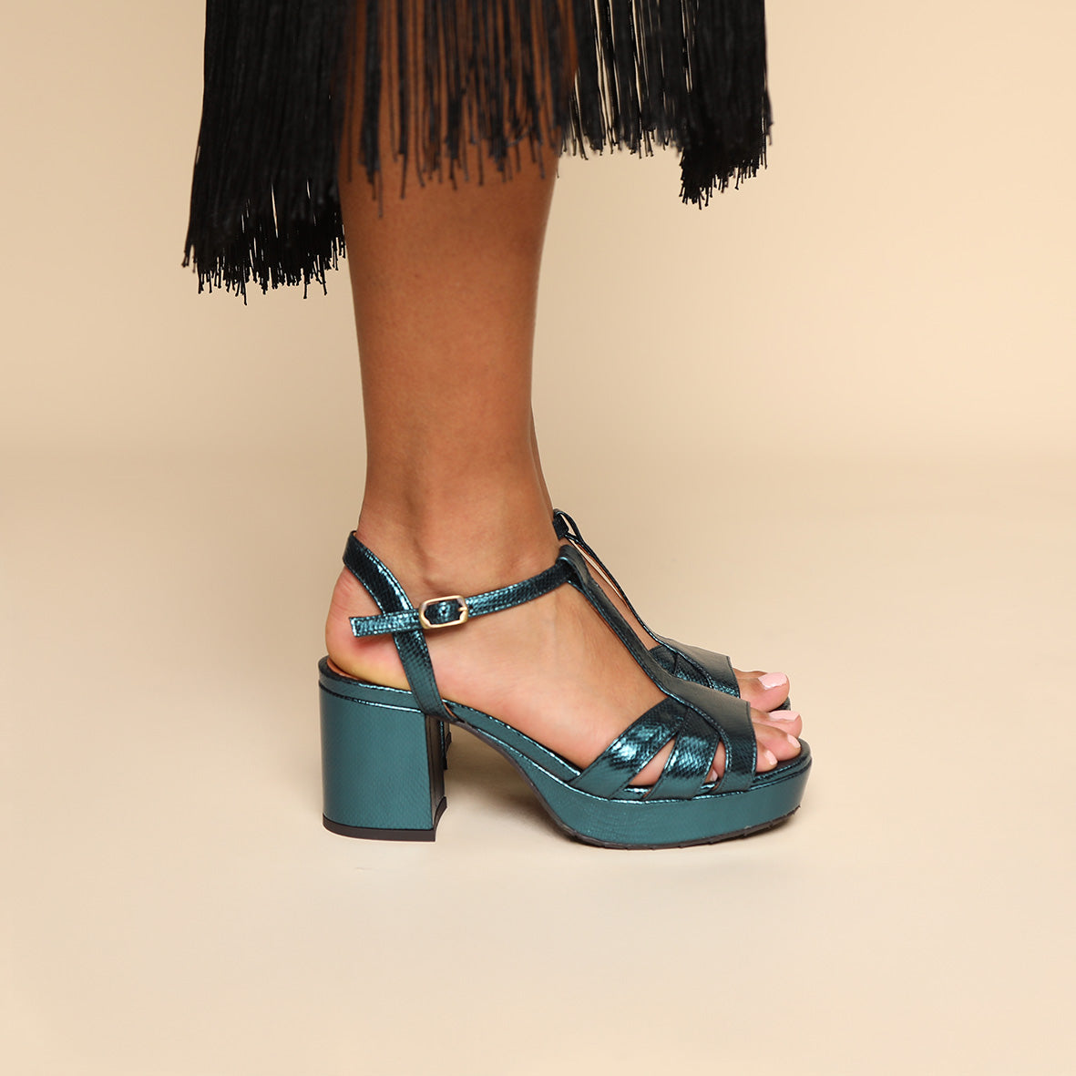 Charlie WIDE Metallic Teal Mid Sandal by Esska Shoes Ltd