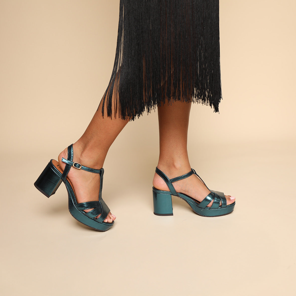 Charlie WIDE Metallic Teal Mid Sandal by Esska Shoes Ltd