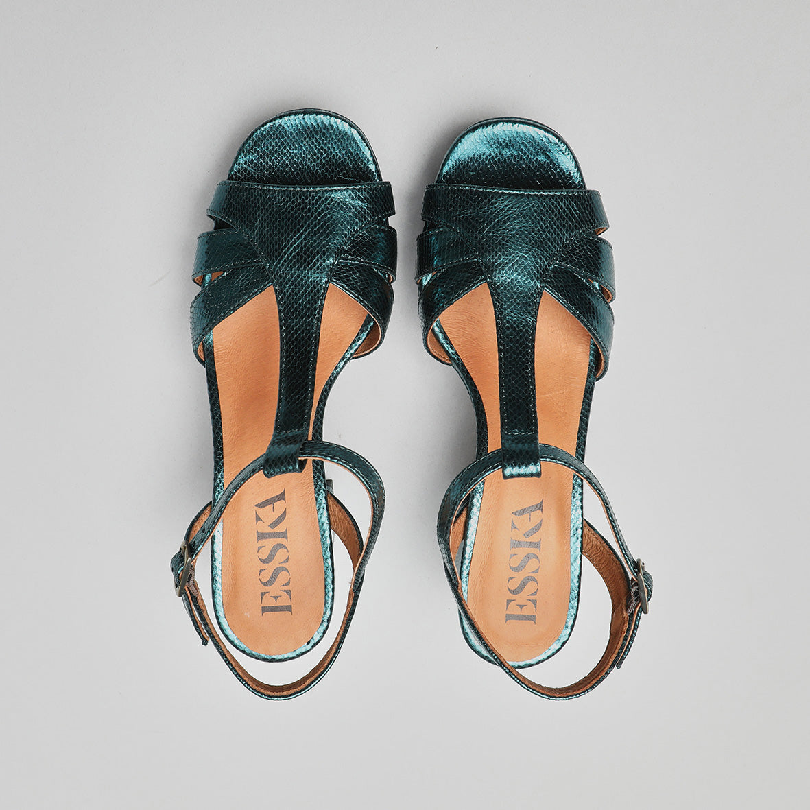 Charlie Metallic Teal Mid Sandal by Esska Shoes Ltd