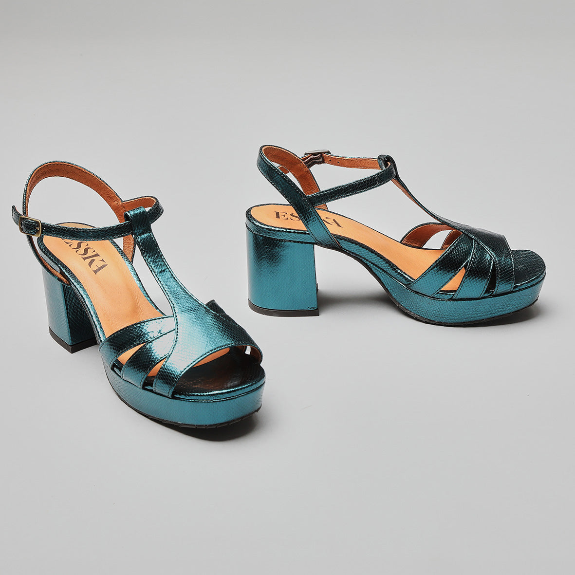 Charlie Metallic Teal Mid Sandal by Esska Shoes Ltd