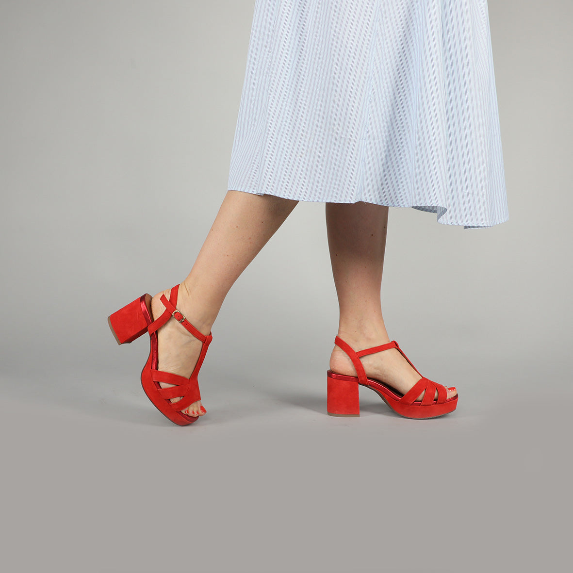 Charlie WIDE Red Suede Mid Sandal by Esska