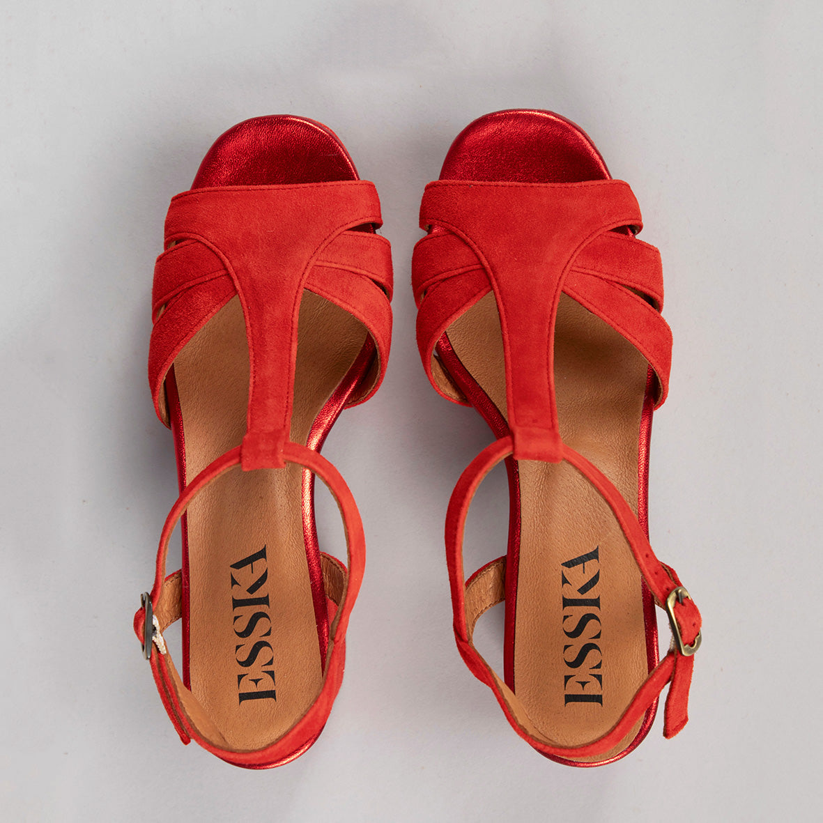 Charlie WIDE Red Suede Mid Sandal by Esska