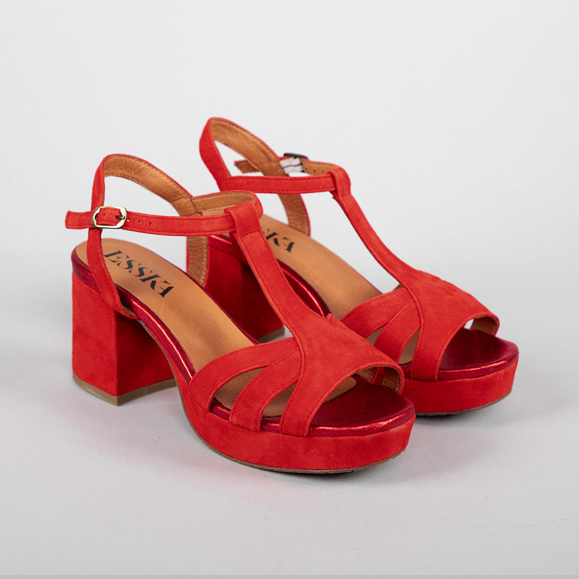 Charlie WIDE Red Suede Mid Sandal by Esska