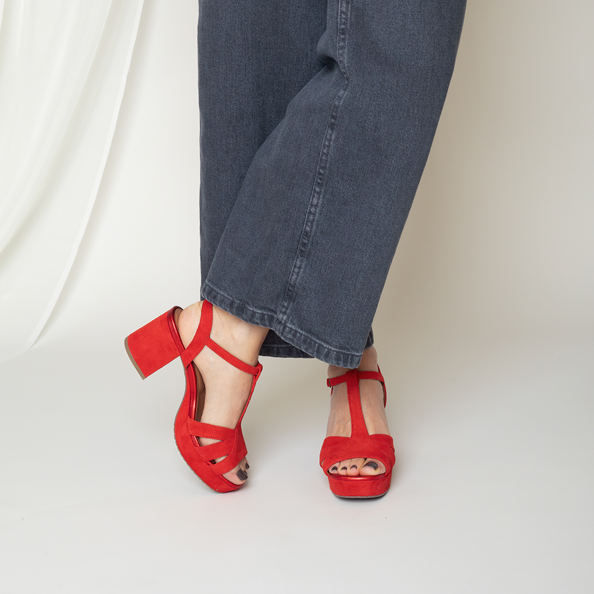 Charlie Red Suede Mid Sandal by Esska