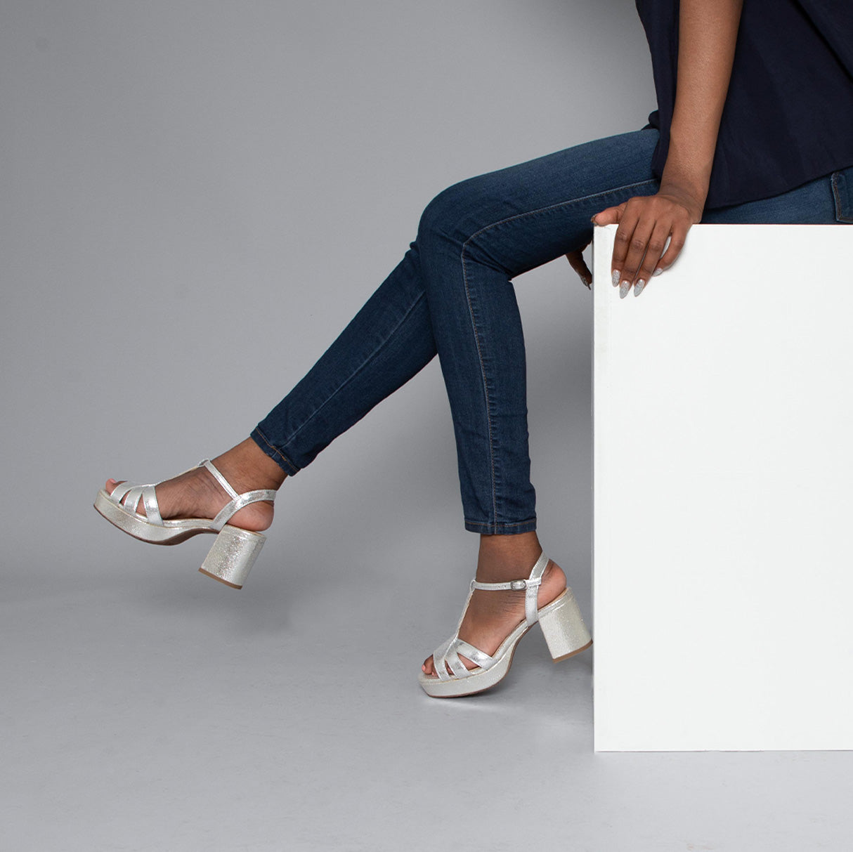 Charlie WIDE Vegan Silver Mid Sandal by Esska