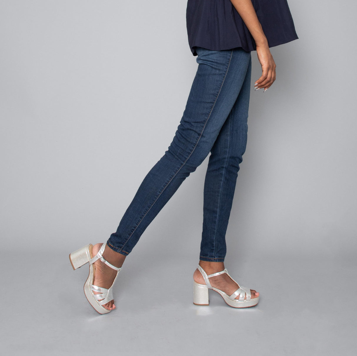 Charlie WIDE Vegan Silver Mid Sandal by Esska