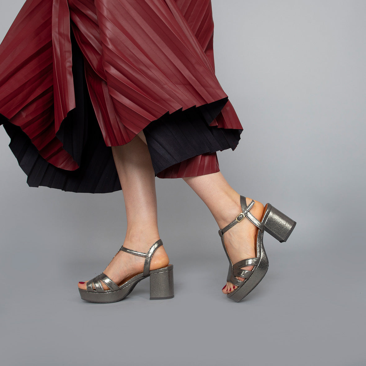 Charlie WIDE Vegan Gunmetal Mid Sandal by Esska